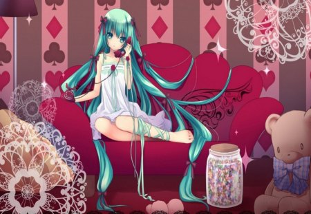 Miku On The Phone!!!! - hatsune, girl, pink, vocaloid, phone, miku, cute