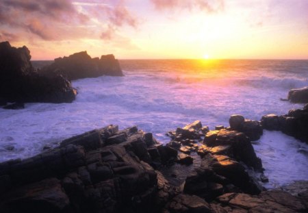 sunset coast skane sweeden - sunset, coast, foam, rocks