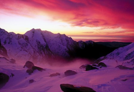 sunset over franz josef glacier new zealand - purple, mountains, sunset, glacier