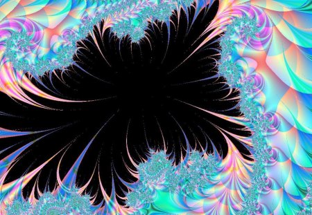 Feather Flare - abstrac, fantasy, blue, feather, flower, pink, fractal