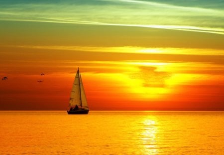 Saliboat - sunnset, sailboat, ship, sea, sky