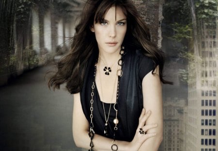 Liv Tyler - nice pic, actress, long dark hair, pretty dark dress, blue eyes, female