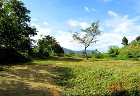 Mountain scenery - scenery, blue sky, mountain, shadow, grass