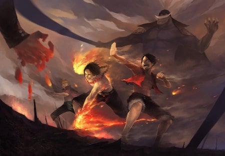 ATTACK !!!! - one piece, pirates, whitebeard, portgas d ace, marco, luffy, anime, monkey d luffy, ace