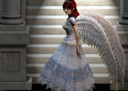 angel wallpaper - stairs, wings, beauty, girl