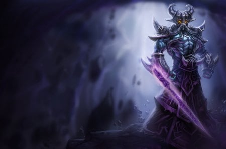 Kassadin - dark background, blade, kassadin, games, armour, league of legends, weapon, anime, video games