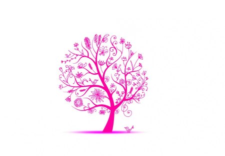 Pink Tree With Birds