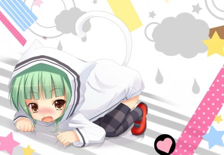 Catfood - hatsune miku, girl, cat, simple, nekomimi, vocaloid, anime, green hair, cute