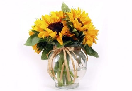 HAPPY TIMES - sunflowers, gifts, bouquet, vases, flowers, summertime, arrangement, glass, posies