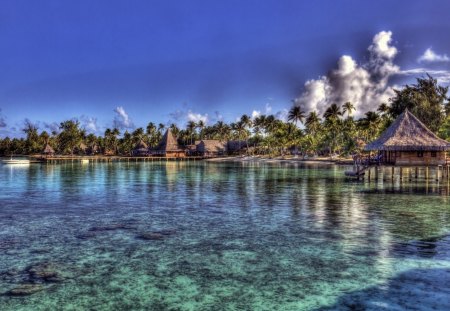 PARADISE HDR!!! - stilts, bungalows, palms, sea, hdr