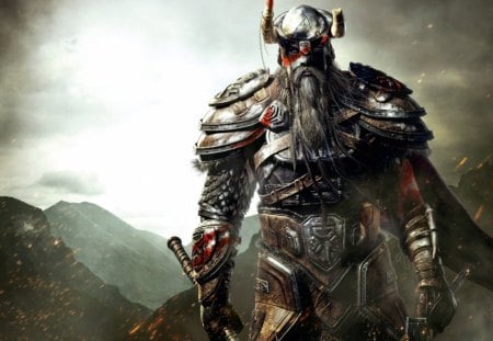 The Elder Scrolls - armor, clouds, game, videogame, weapons, mountains, elder scrolls