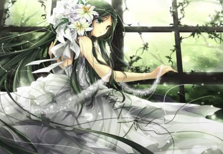 The Time is Near - pretty, white, green, dress, girl, cute