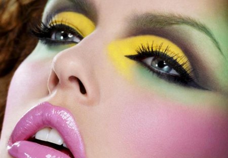 Makeup SHINEâ™¥ - shine, pink, precious, model, beautiful, yellow, bright, young girl, makeup, wonderful, entertainment, fashion, green