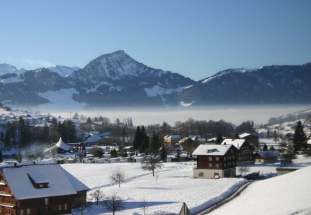 Switzerland - homes, snow, mountains, picturesque