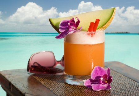 beach beauty - beach, drink, water, beverage, flower