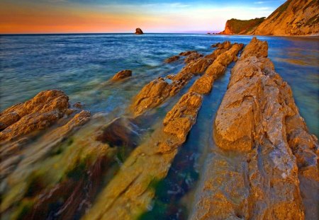 Sea rocks - summer, rocks, water, beautiful, beach, ocean, shore, sky, nice, clouds, lovely, sea, nature, mountain