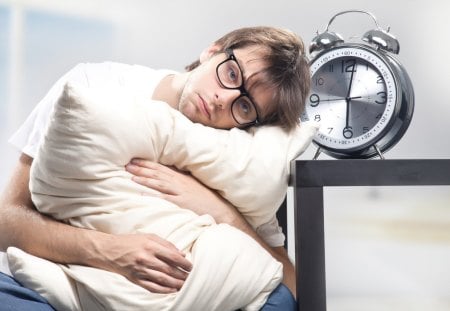 Six o clock - glasses, time, pillow, clock, man