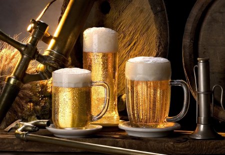 Beer Glasses - barrel, drink, glass, grain, tap