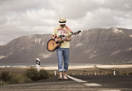 Music - guitar, music, man, walk