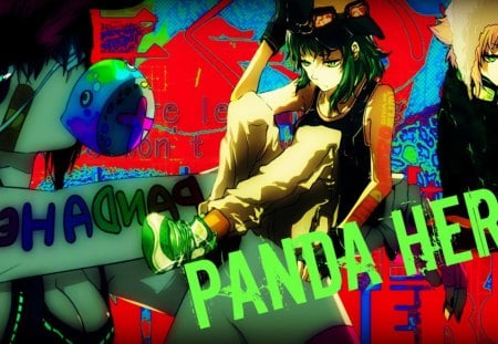 panda hero - colors, gumi, miku, short hair, green hair