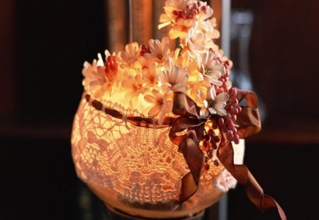 Softly Lit Bouquet - centerpiece, candle, flowers, light