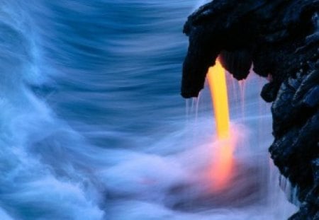 ocean volcano - lava, water, volcano, blue