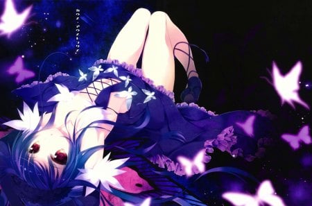 Kuroyukihime - butterfly, girl, kuroyukihime, female, anime, long hair, accel world, dress