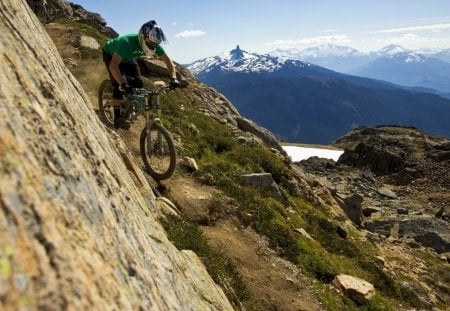 real mountain biking - biker, trail, valley, mountains