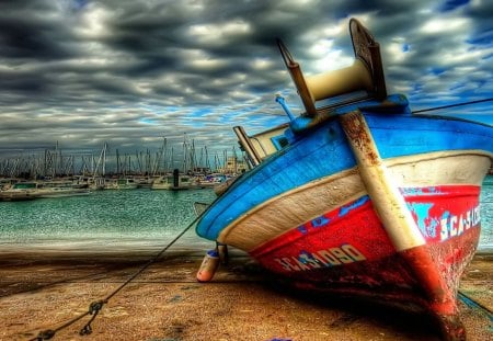 boat in dry dock hdr - clouds, marina, boat, hdr, dock