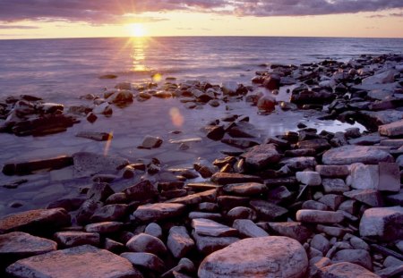 another wonderful sunset - beach, rocks, sunset, sea