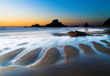 empty rippled beach - beach, rockd, tide pools, ripple, sunset