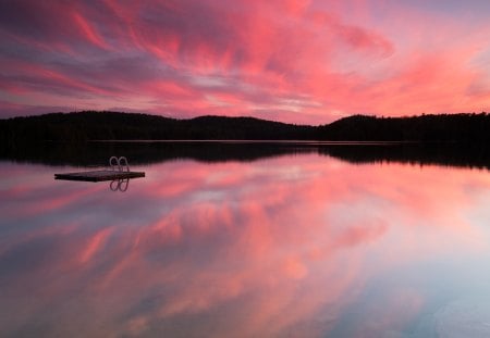 Sunset - amazing, splendor, landscape, pink, reflection, view, sky, clouds, pink sunset, water, beautiful, beauty, lovely, ontario, nature, sunset, canada, peaceful