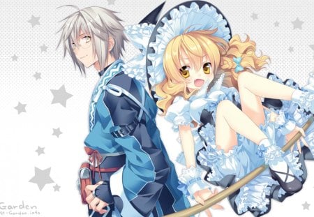 Kirisame Marisa & Morichika Rinnosuke - male, female, girl, boy, anime, morichika rinnosuke, kirisame marisa