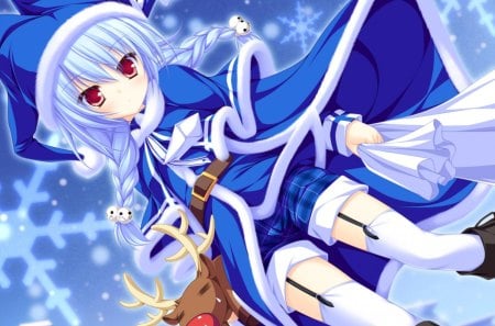 Melis - costume, sky, girl, female, clouds, snow, anime, melis