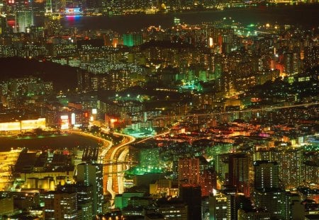 hong kong in lights - harbor, city, lights