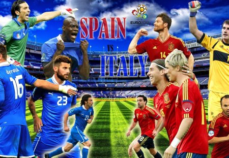 Euro 2012   MATCH SPAIN   ITALY - blue, red, t-shirts, soccer, color