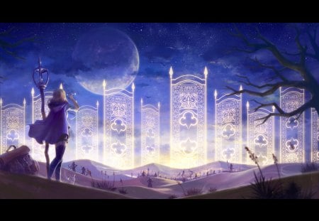 Pixiv Fantasia - moon, pixiv fantasia sword regalia, landscape, wand, staff, sorceress, scepter, pixiv fantasia, sword regalia