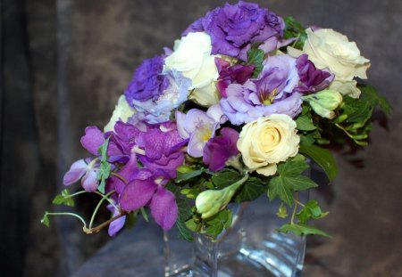 Sweet colors - purple, cute, beautiful, flowers, sweet, bouquet, warm, white, roses