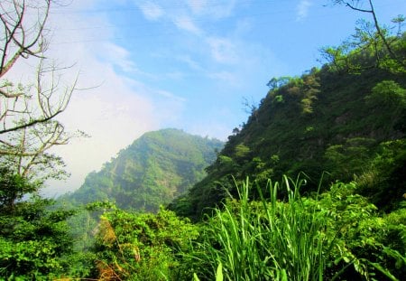 Mountain scenery - blue sky, scenery, mountain, clouds