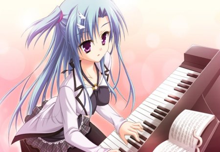 Haotone Tsubasa - kisaragi gold star, piano, music, black, anime, white, anime girl, haotone tsubasa