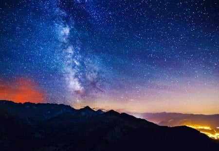 Amazing Milky Way - beauty, sky, milky way, peaceful, mountains, galaxies, sunset, black, amazing, view, dark, bavaria, clouds, germany, astronomy, stars, landscape, mountain, night, lovely, nature, town, blue, beautiful, city, splendor, colors, lights