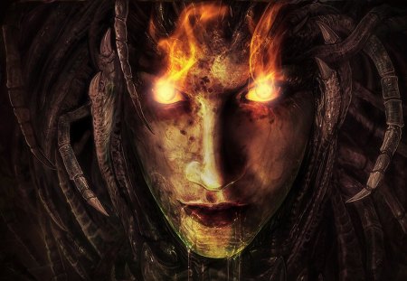 starcraft - witch, fire, artwork, eyes, flame, starcraft, dark