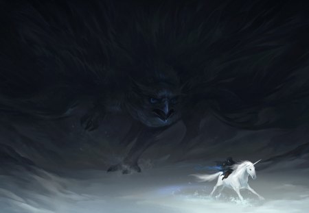 dark griffin - griffin, fantasy, unicorns, dark, artwork, art