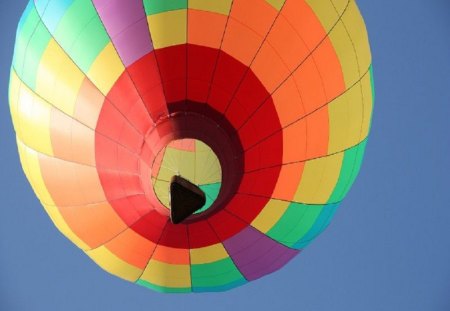 Hot Air Balloon Closeup - red, ait, hot, yellow, round, abstract, daylight, blue, sky, balloon, high, orange, nature, colors, day