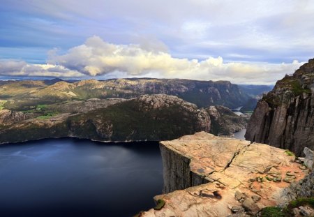 Panoramic View - cliff, smooth, hard, brown, silk, nature, enclosed, rock, water, solid, daylight, blue, lake, sky, enclosure, clouds, day