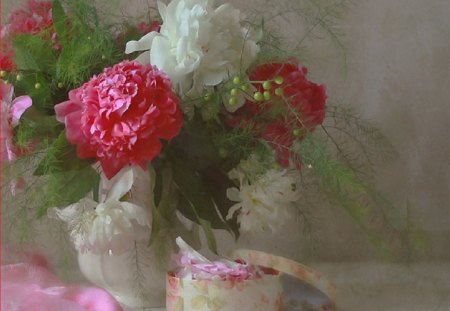 A gift with peonies - flowers, gift, peonies, still life