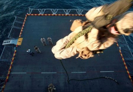 Rappeling on Ship - usmc, marine corps, marines, recon