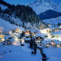 beautiful alpine village at night