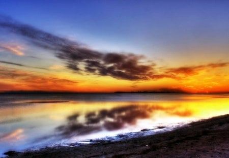 wonderful sunset - beach, sunset, reflection, clouds