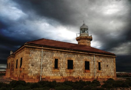 FAROL - noite, casa, farol, luz, mar